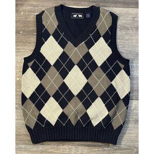 Woods & Gray Mens Argyle Cotton V-Neck Vest Black Beige Preppy Golf Grandpa Core